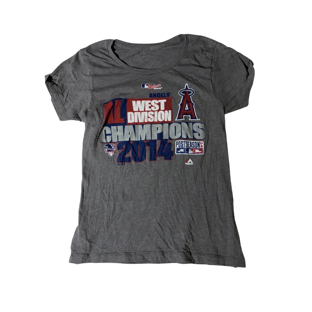 Majestic Los Angeles Angels 2014 AL West Champions Gray MLB T-Shirt Womens Small